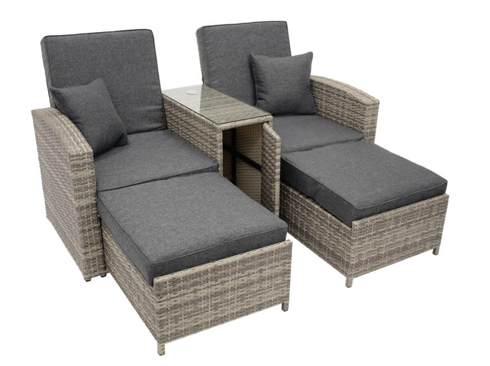 Luxe ligstoel voor 2 personen met hockers, tweepersoons ligbed, lounge